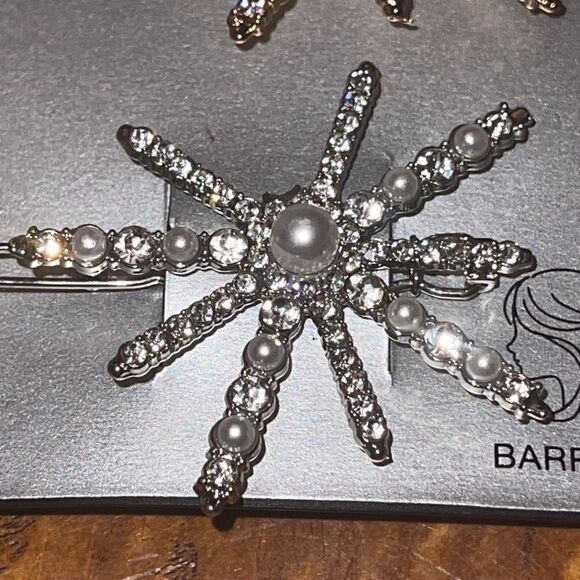 NWT starburst hair accessories barrette gold silver tone faux pearl - Picture 2 of 3